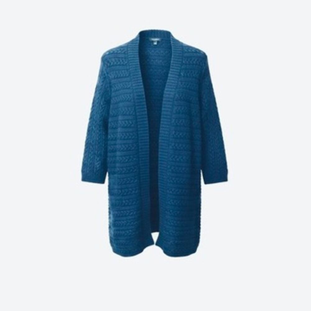 Talbots Petite 2XP Cable Knit Open Front Cardigan Navy Blue 100% Cotton Sweater